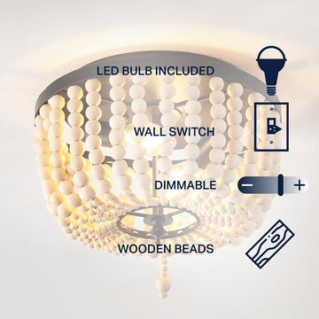 Allison 15" Wood Beaded/Metal LED Flush Mount